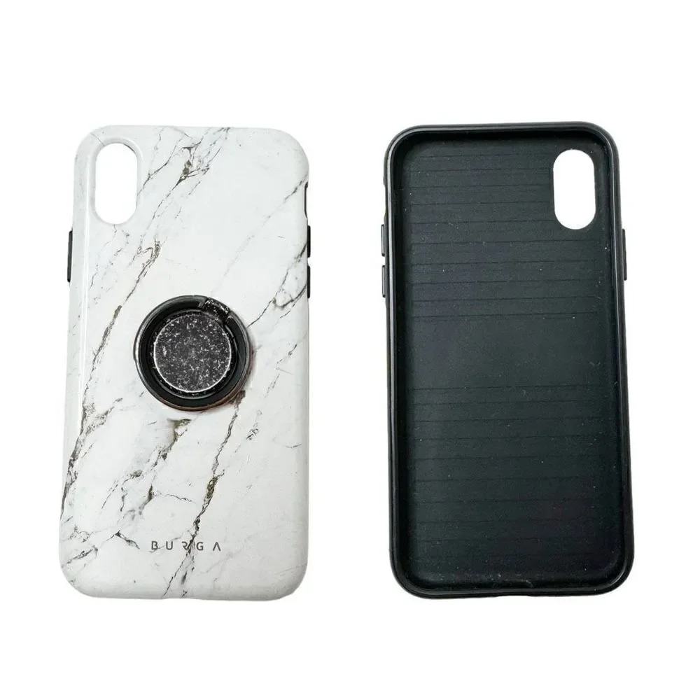 Burga Satin White - Marble iPhone X / XS Case & Marble Ring Holder Set Preowned